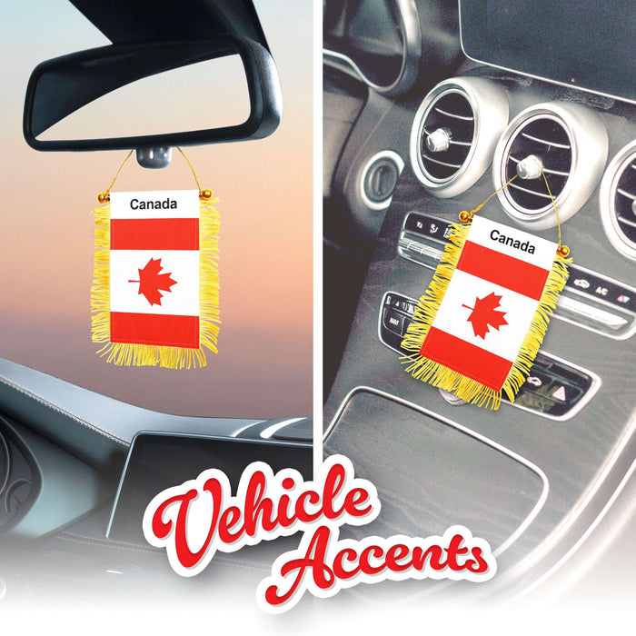 G128 2 Pack: Canada Canadian Fringy Flag | 3x5IN | Fringy Hanging Double Sided Flag with Suction Cup, Window and Car Rearview Mirror Decor