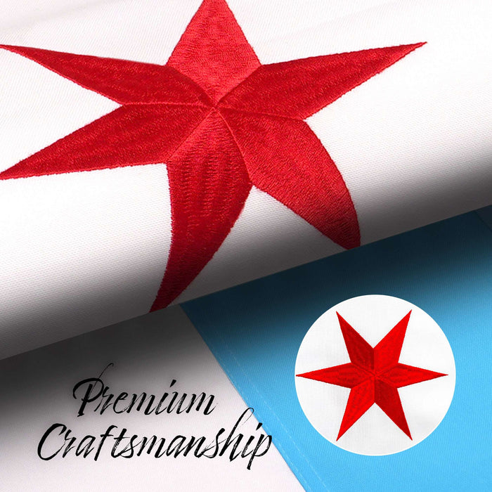 Chicago City Flag 4x6FT Embroidered 220GSM Spun Polyester Illinois