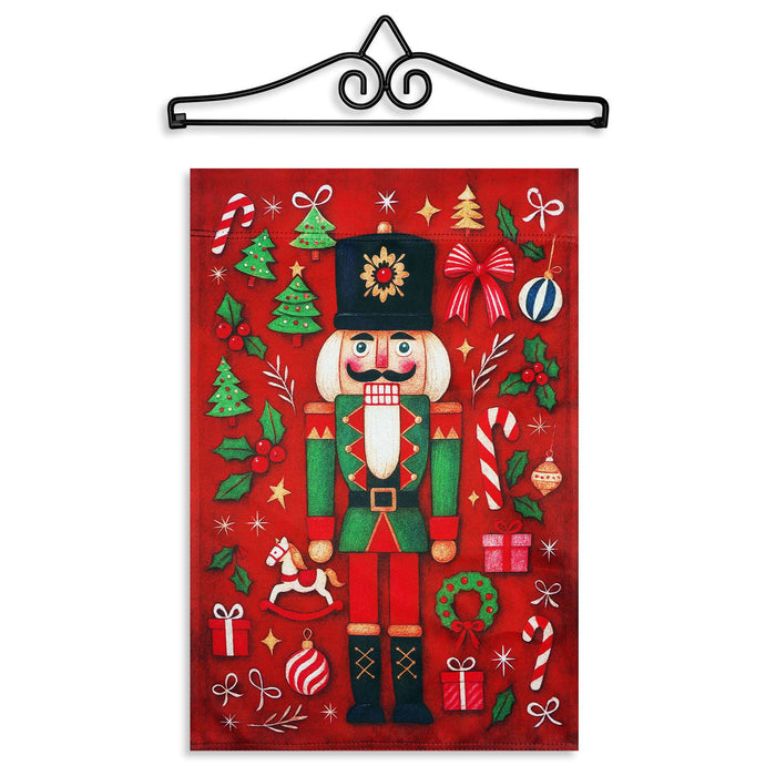 G128 12x18IN Christmas Nutcracker Holiday Garden Flag with 14IN Hanger