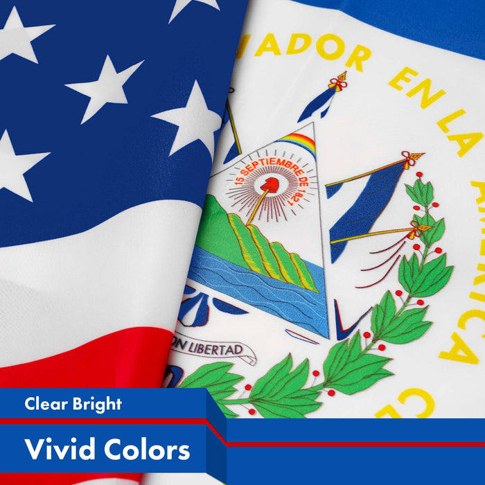 G128 El Salvador USA Friendship Flag | 3x5 Ft | LiteWeave Pro Series Printed 150D Polyester | Specialty Flag, Indoor/Outdoor, Vibrant Colors, Brass Grommets