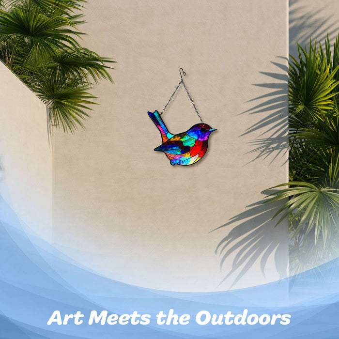 G128 songbird stained glass suncatcher window hanging ornament with metal frame, 10 inch nominal size