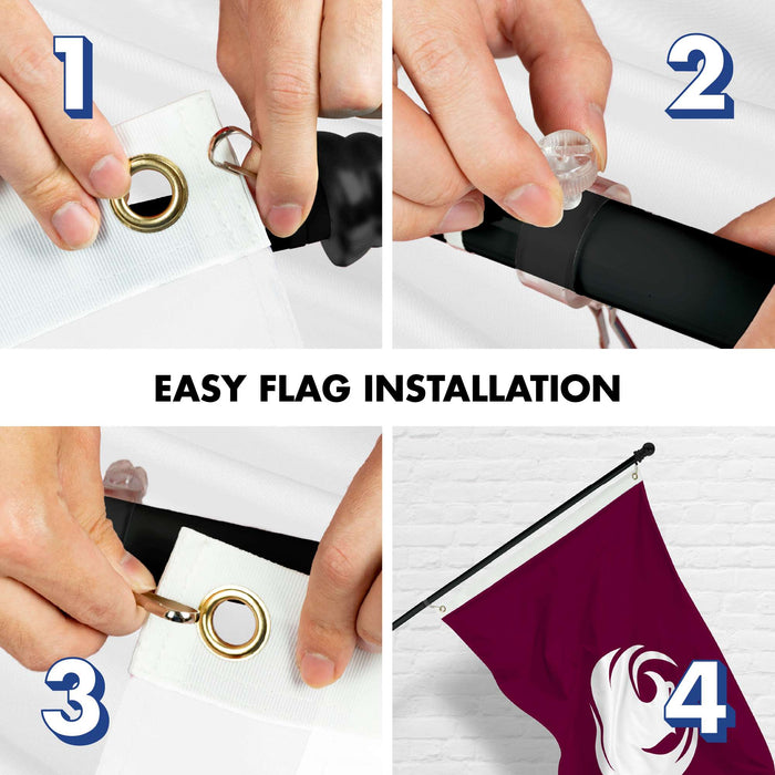 G128 Combo Pack: 6 Ft Twist Free Aluminum Spinning Flagpole (Black) & Phoenix Flag | 3x5 Ft | LiteWeave Pro Series Printed 150D Polyester | Pole with Flag Included
