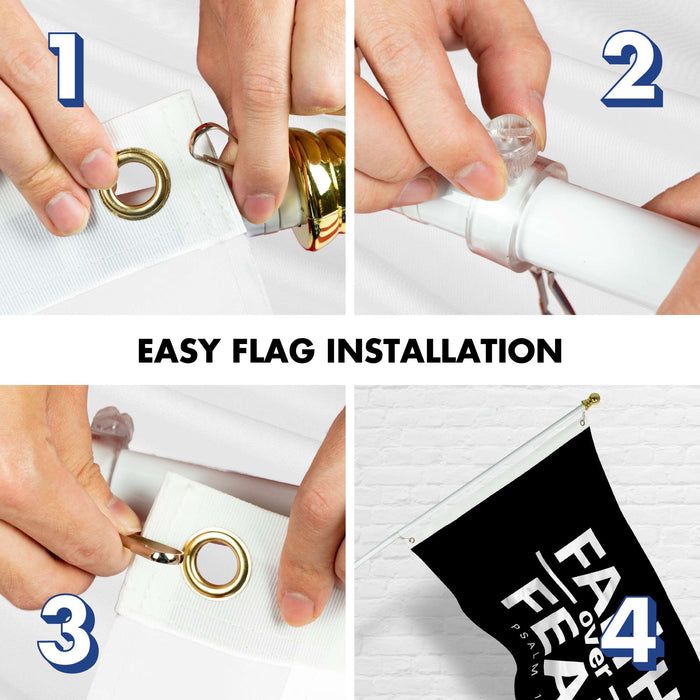 G128 Combo Pack: 6 Ft Tangle Free Aluminum Spinning Flagpole (White) & Faith over Fear Flag 3x5 Ft, LiteWeave Pro Series Printed 150D Polyester | Pole with Flag Included