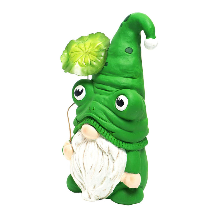 G128 resin frog gnome garden statue, 14.5 inch outdoor yard figurine