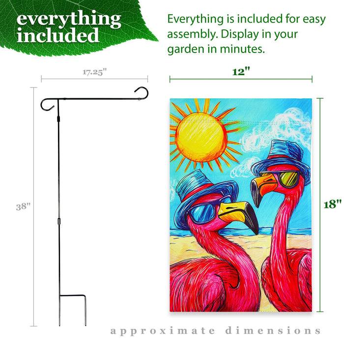 G128 36x16IN Garden Flag Stand & 12x18 Summer Flamingo Beach Flag Kit