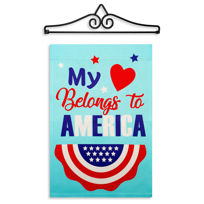 G128 Combo Pack Garden Flag Hanger 14IN & Garden Flag Heart America Belongs Printed 12x18IN Double Sided