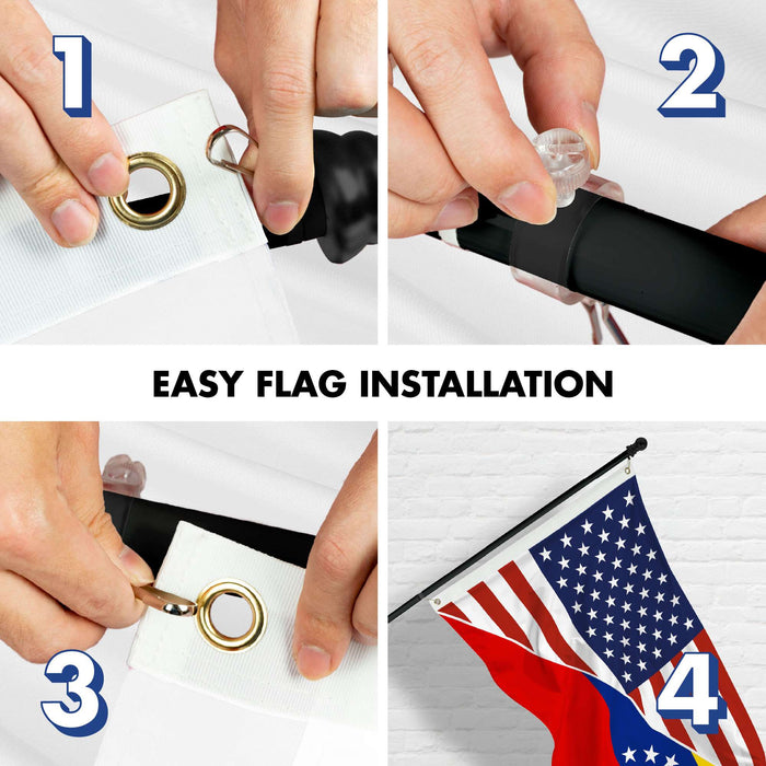 G128 Combo Pack: 6 Ft Tangle Free Aluminum Spinning Flagpole (Black) & Venezuela 8 Stars USA Friendship Flag | 3x5 Ft |LiteWeave Pro Series Printed 150D Polyester | Pole with Flag Included