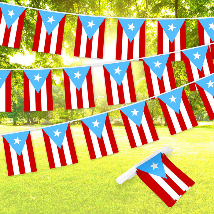 G128 Puerto Rico Light Blue Bunting Banner | Flag 8.2 x 5.5 Inch, Full String 33 Feet | Printed 150D Polyester, Decorations For Bar, School, Festival Events Celebration