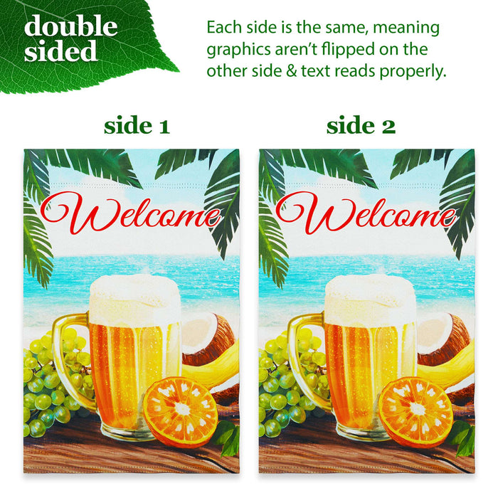 G128 Combo Pack: Garden Flag Stand 36x16IN & Garden Flag Welcome Beach Drink Printed 12x18IN Double Sided