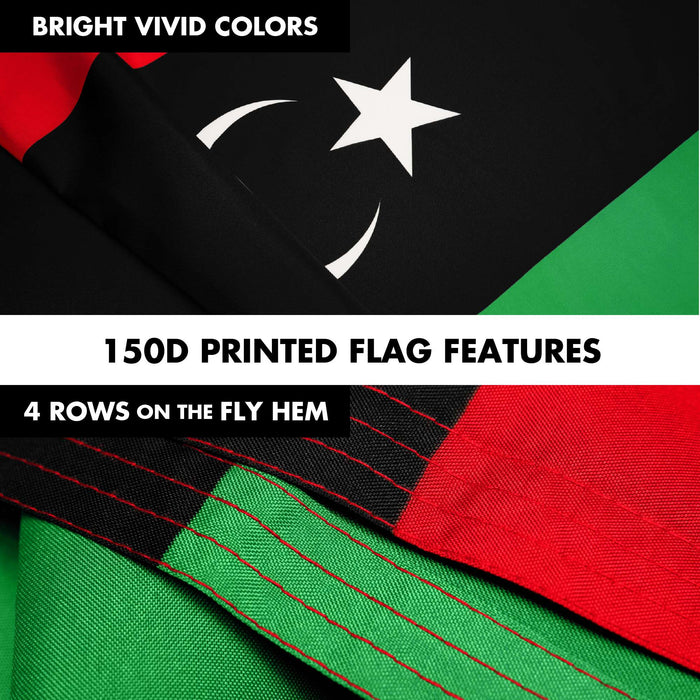 G128 Combo Pack: 6 Ft Twist Free Aluminum Spinning Flagpole (Black) & Libya Flag | 3x5 Ft | LiteWeave Pro Series Printed 150D Polyester | Pole with Flag Included