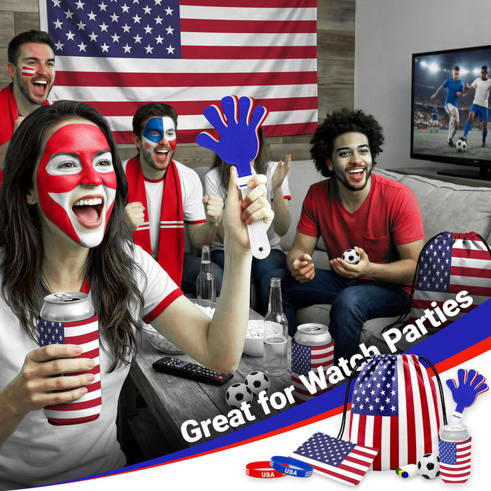 G128 World Soccer Tournament 2026 Cup Soccer Fan Set 6PCS, USA Fan Merch with Flag and Bracelet, Accessories for Sports Parties