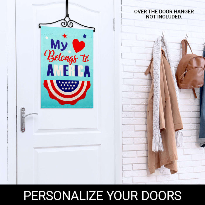 G128 Combo Pack Garden Flag Hanger 14IN & Garden Flag Heart America Belongs Printed 12x18IN Double Sided