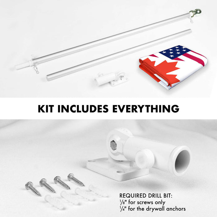 G128 Combo Pack: 6 Ft Tangle Free Aluminum Spinning Flagpole (Silver) & Canada USA Friendship Flag | 3x5 Ft |LiteWeave Pro Series Printed 150D Polyester | Pole with Flag Included