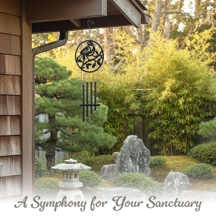 G128 black cardinal metal wind chime, about 25.5 inches hanging length