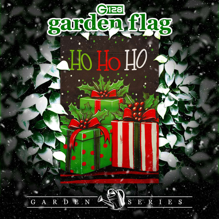 G128 Ho Ho Ho Christmas Gift Box Garden Flag 12x18 In Double Sided Christmas Yard Garden Lawn Decoration