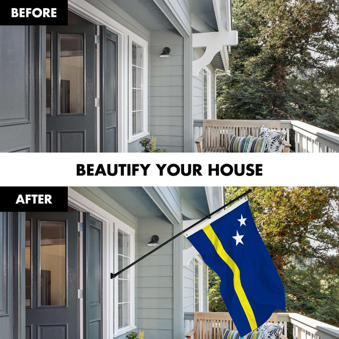 G128 Combo Pack: 6 Ft Twist Free Aluminum Spinning Flagpole (Black) & Curacao Flag | 3x5 Ft | LiteWeave Pro Series Printed 150D Polyester | Pole with Flag Included