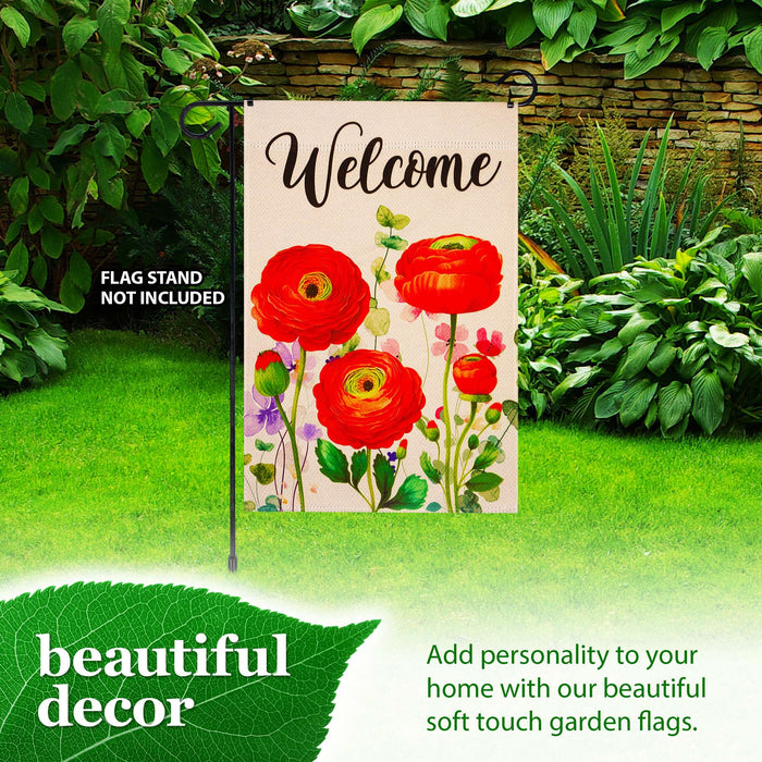 G128 Spring Welcome Red Orange Flowers Garden Flag 12x18 In Double Sided Yard Garden Lawn Decoration