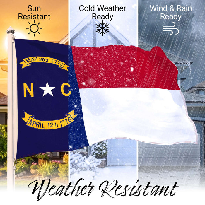 G128 North Carolina State Flag | 3x5 Ft | StormFlyer Series Embroidered 220GSM Spun Polyester | Embroidered Design, Indoor/Outdoor, Brass Grommets, Heavy Duty, All Weather
