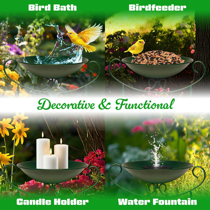 G128 35 Inch Antique Garden Iron Bird Bath with Trellis, Decorative Butterfly, Detachable Bowl, Metal Potted Plant Support, Elegant Outdoor Garden Bird Feeder