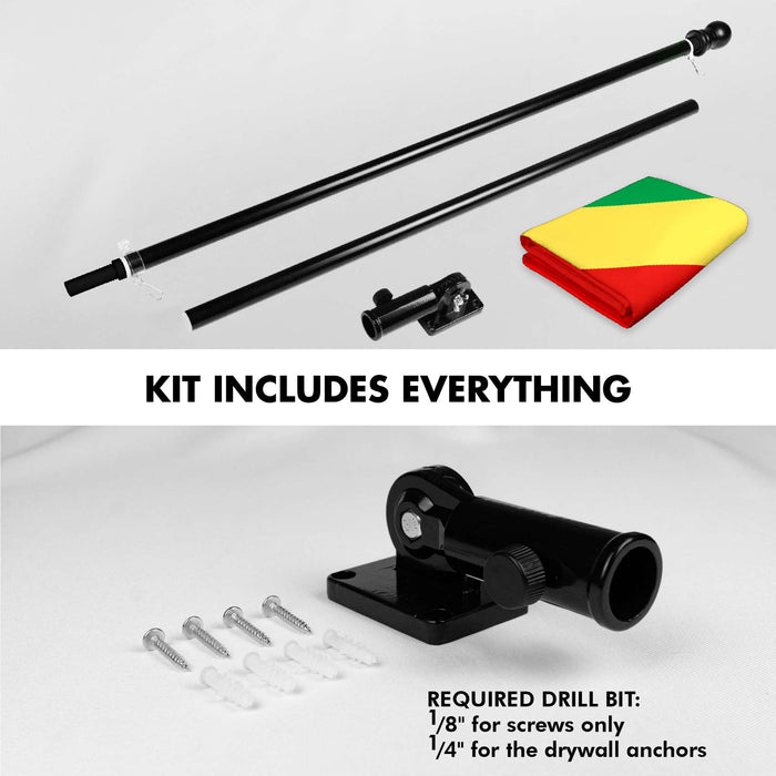 G128 Combo Pack: 6 Ft Twist Free Aluminum Spinning Flagpole (Black) & Republic of the Congo Flag | 3x5 Ft | LiteWeave Pro Series Printed 150D Polyester | Pole with Flag Included