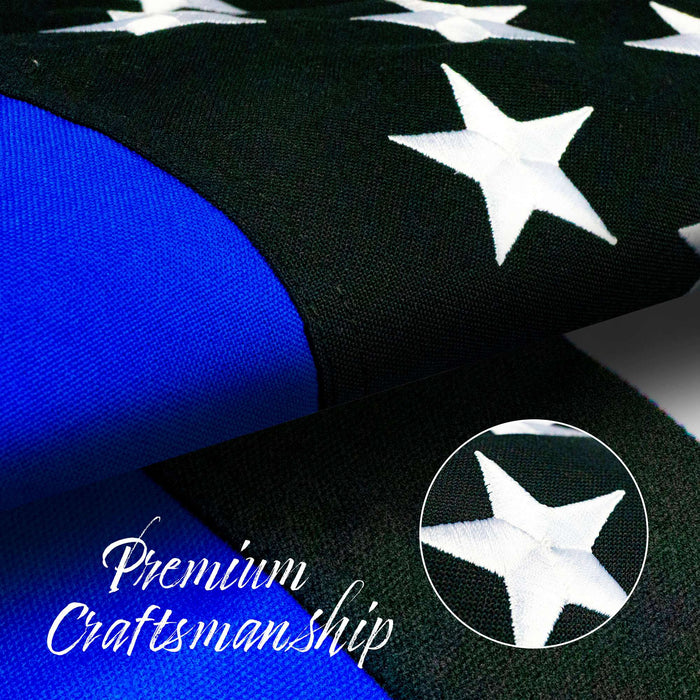 G128 - Thin Blue Line Flag 2.5x4 FT Embroidered Heavy Duty 220GSM Tough Spun Polyester U.S. American Flag Brass Grommets Honoring Men and Women of Law Enforcement Black White and Blue US Flag