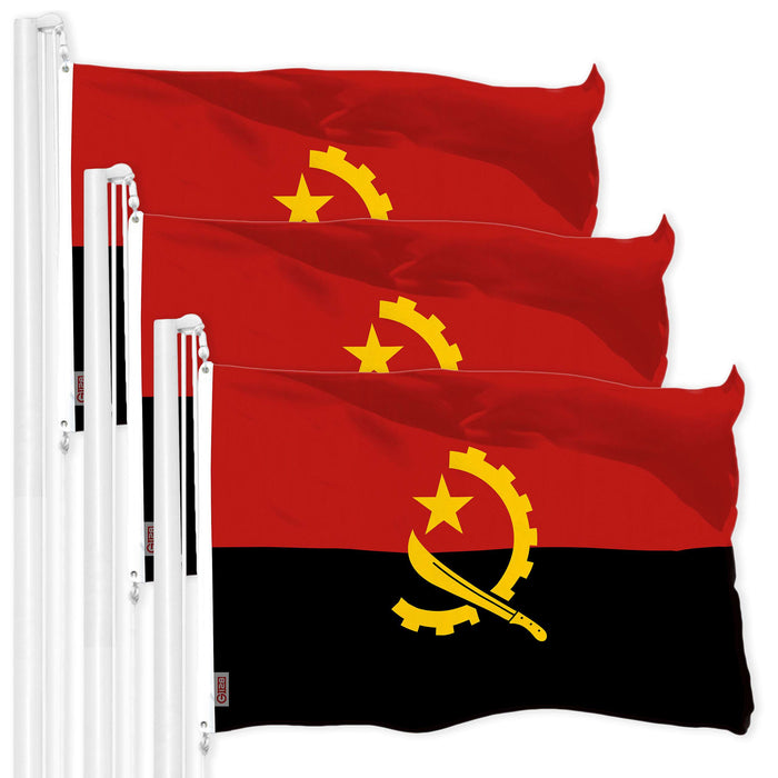 G128 3 Pack: Angola Angolan Flag | 3x5 Ft | LiteWeave Pro Series Printed 150D Polyester | Country Flag, Indoor/Outdoor, Vibrant Colors, Brass Grommets