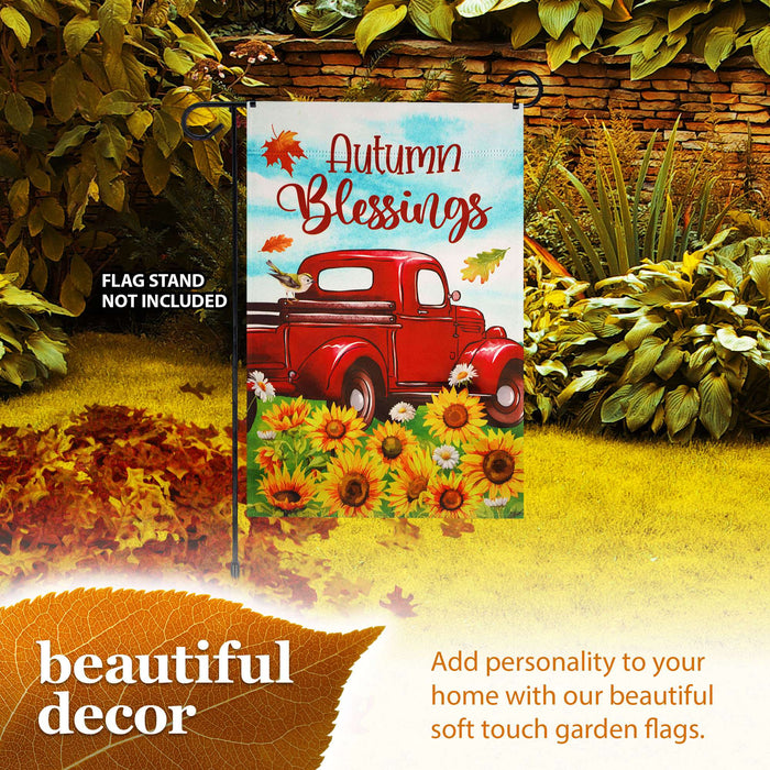 G128 Autumn Blessings Red Truck Sunflower Garden Flag 12x18 In Double Sided Fall Yard Garden Lawn Decoration