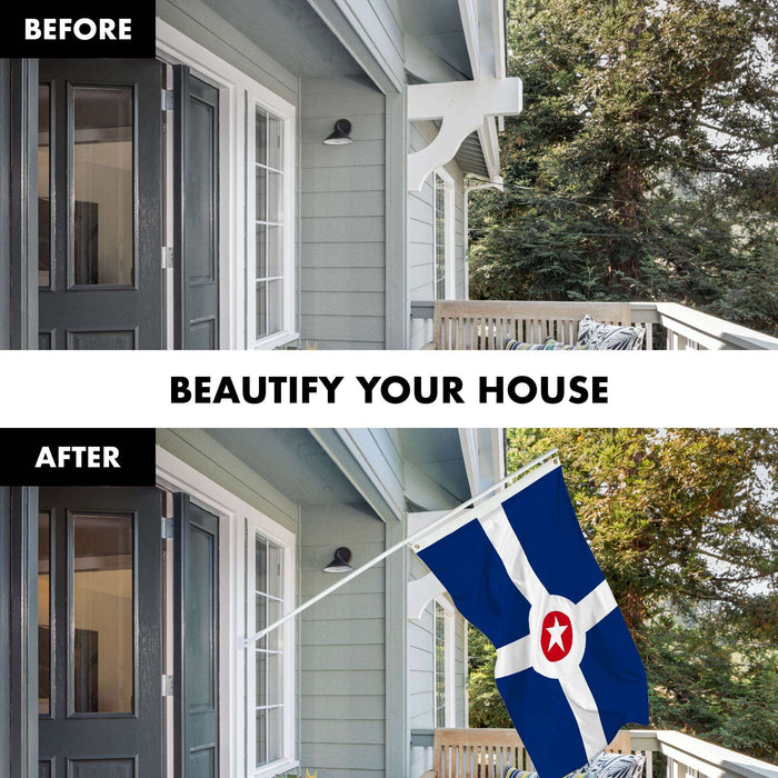 G128 Combo Pack: 6 Ft Twist Free Aluminum Spinning Flagpole (White) & Indianapolis Flag | 3x5 Ft | LiteWeave Pro Series Printed 150D Polyester | Pole with Flag Included