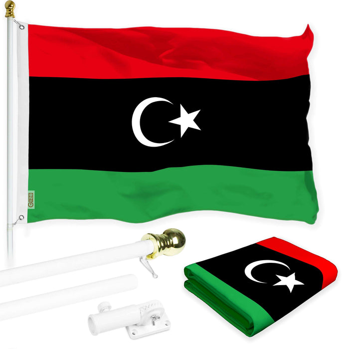 G128 Combo Pack: 6 Ft Twist Free Aluminum Spinning Flagpole (White) & Libya Flag | 3x5 Ft | LiteWeave Pro Series Printed 150D Polyester | Pole with Flag Included