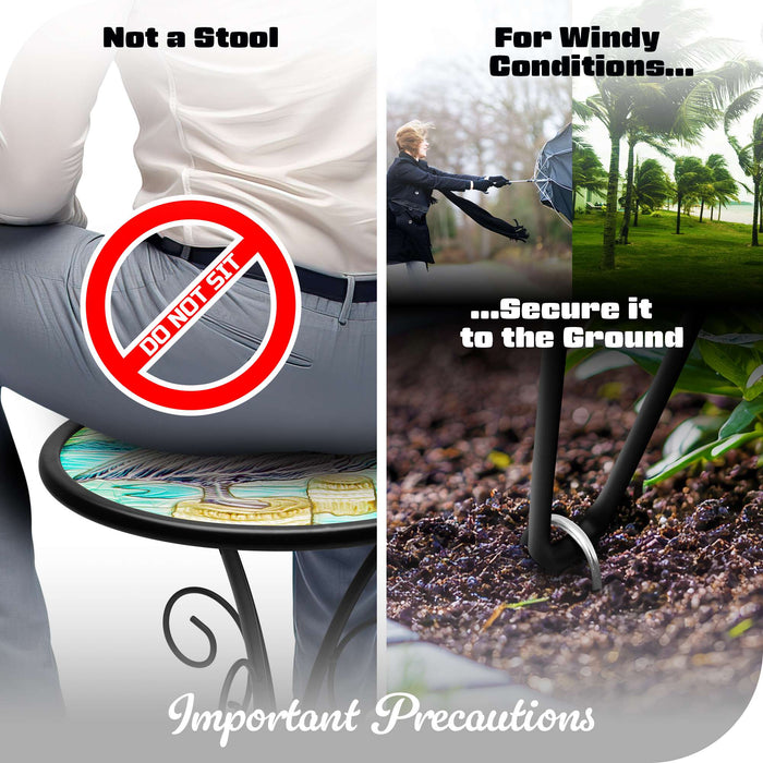 G128 12 in Round Glass Outdoor Side Table Pelican Pattern | Decorative Plant Stand, Small End Table for Garden Patio Porch Living Room