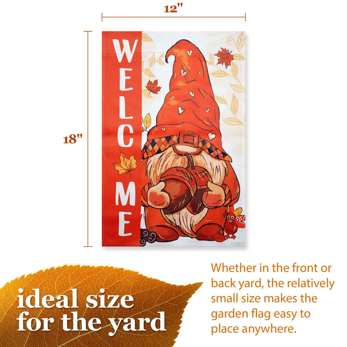 G128 Welcome Fall Gnome Acorn Garden Flag 12x18 In Double Sided Fall Yard Garden Lawn Decoration