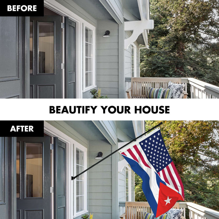 G128 Combo Pack: 6 Ft Twist Free Aluminum Spinning Flagpole (Black) & Cuba USA Friendship Flag | 3x5 Ft | LiteWeave Pro Series Printed 150D Polyester | Pole with Flag Included