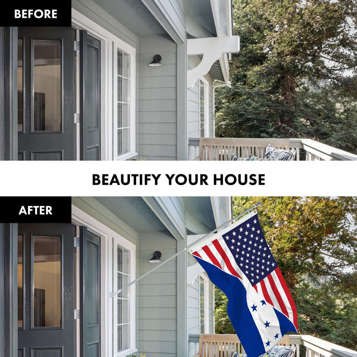 G128 Combo Pack: 6 Ft Tangle Free Aluminum Spinning Flagpole (Silver) & Honduras USA Friendship Flag | 3x5 Ft |LiteWeave Pro Series Printed 150D Polyester | Pole with Flag Included
