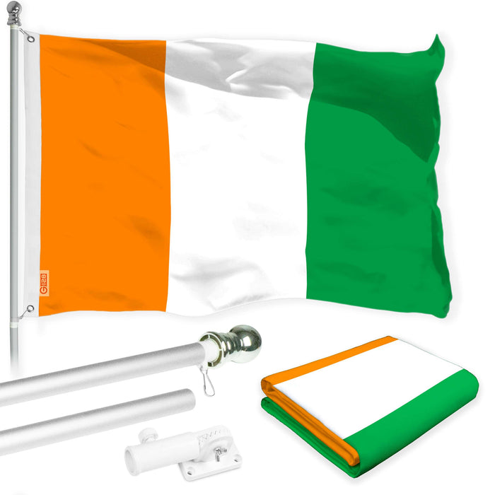 G128 Combo Pack: 6 Ft Twist Free Aluminum Spinning Flagpole (Silver) & Ivory Coast Flag | 3x5 Ft | LiteWeave Pro Series Printed 150D Polyester | Pole with Flag Included