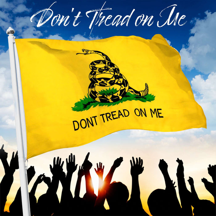 G128 Dont Tread on Me (Gadsden) Flag | 2x3 feet | Heavy Duty Spun Polyester 220GSM Embroidered, Tough, Durable, Indoor/Outdoor, Vibrant Colors, Brass Grommets