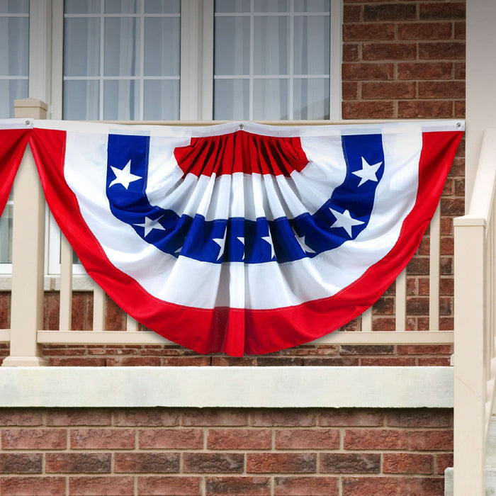 G128 USA Pleated Fan Flag, 2x4 Feet American USA Bunting Decoration Flags Printed Patriotic Stars & Stripes with Canvas Header and Brass Grommets