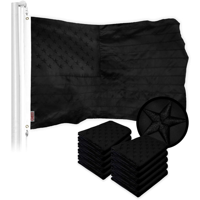 G128 10 Pack: American USA All Black Flag | 2x3 Ft | ToughWeave Series Embroidered 210D Polyester | Embroidered Stars, Sewn Stripes, Indoor/Outdoor, Vibrant Colors, Brass Grommets