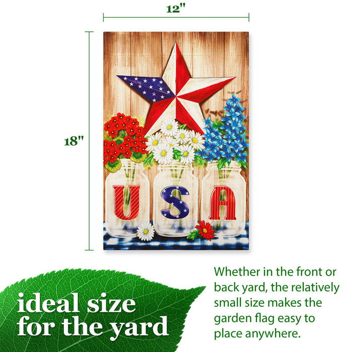 G128 USA Star Flowers Garden Flag 12x18 In Double Sided Independence Day Yard Garden Lawn Decoration