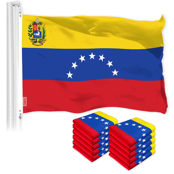 G128 10 Pack: Venezuela 7 Stars Flag | 3x5 Ft | LiteWeave Pro Series Printed 150D Polyester | Country Flag, Indoor/Outdoor, Vibrant Colors, Brass Grommets