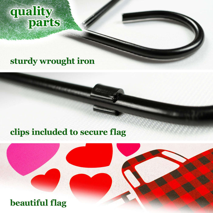 G128 Combo Pack: Garden Flag Stand 36x16IN & Garden Flag Happy Valentine's Day Love Truck Printed 12x18IN Double Sided
