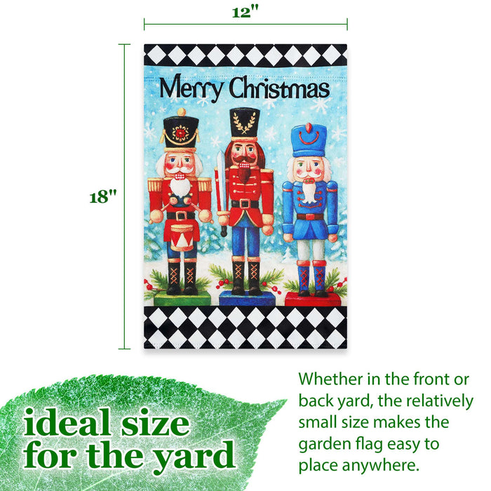 G128 Merry Christmas Three Nutcrackers Garden Flag 12x18 In Double Sided Christmas Yard Garden Lawn Decoration