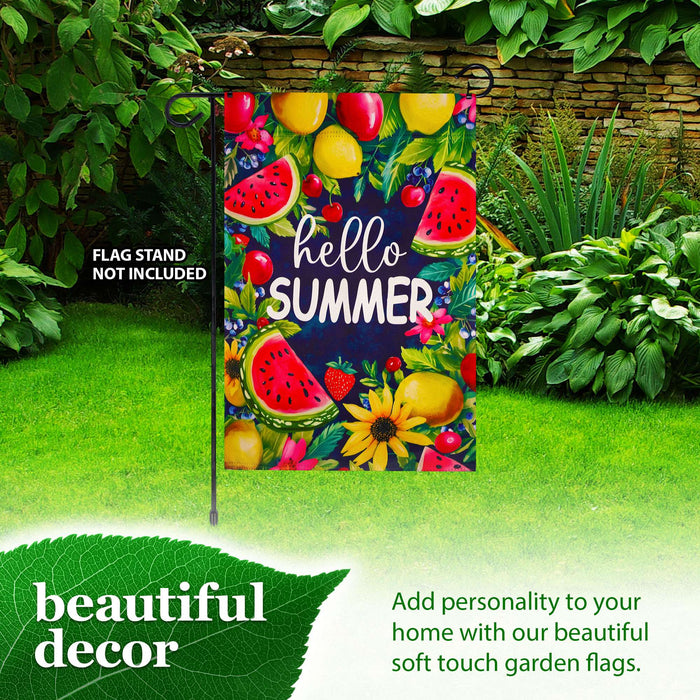 G128 Hello Summer Watermelon Fruit Garden Flag 12x18 In Double Sided Summer Yard Garden Lawn Decoration