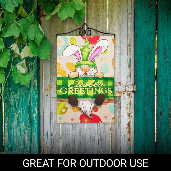 G128 Combo Pack Garden Flag Hanger 14IN & Garden Flag Happy Easter Gnome Greetings Printed 12x18IN Double Sided