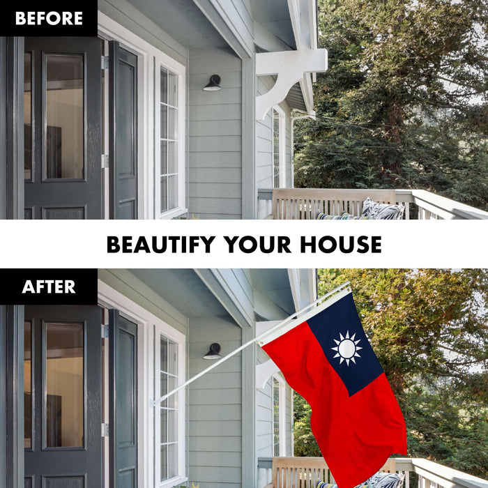 G128 Combo Pack: 5 Ft Twist Free Aluminum Spinning Flagpole (White) & Taiwan Taiwanese Flag | 2x3 Ft | LiteWeave Series Printed 100D Polyester | Pole with Flag Included
