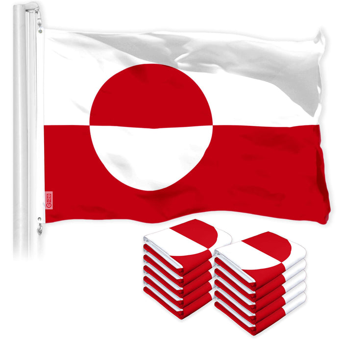 G128 10 Pack: Greenland Flag | 3x5 Ft | LiteWeave Pro Series Printed 150D Polyester | Indoor/Outdoor, Vibrant Colors, Brass Grommets