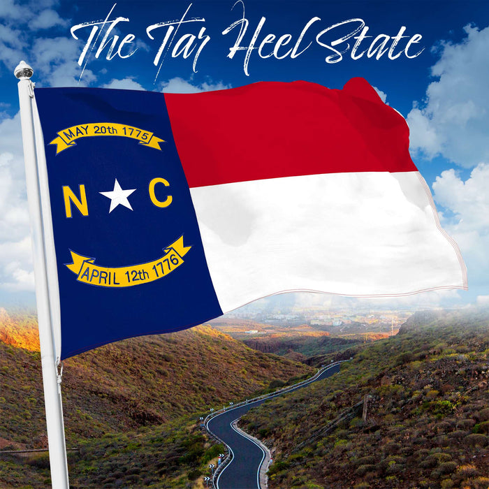 G128 North Carolina State Flag | 3x5 Ft | StormFlyer Series Embroidered 220GSM Spun Polyester | Embroidered Design, Indoor/Outdoor, Brass Grommets, Heavy Duty, All Weather
