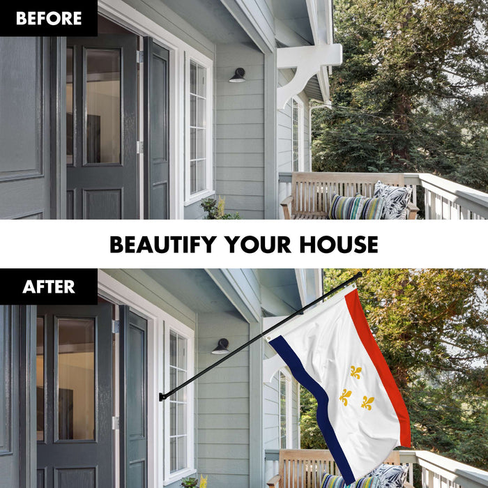 G128 Combo Pack: 6 Ft Twist Free Aluminum Spinning Flagpole (Black) & New Orleans Flag | 3x5 Ft | LiteWeave Pro Series Printed 150D Polyester | Pole with Flag Included