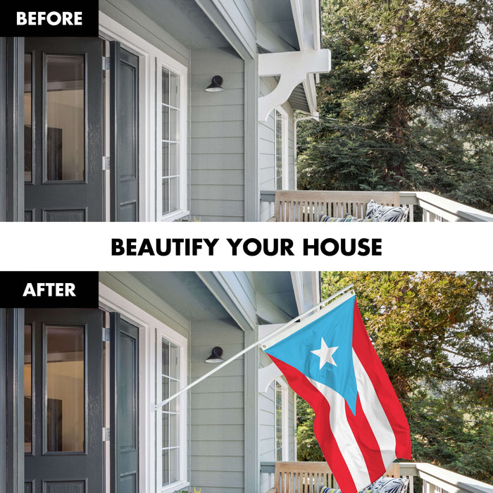 G128 Combo Pack: 5 Ft Twist Free Aluminum Spinning Flagpole (White) & Puerto Rico Light Blue PR Flag | 2x3 Ft | LiteWeave Pro Series Printed 150D Polyester | Pole with Flag Included