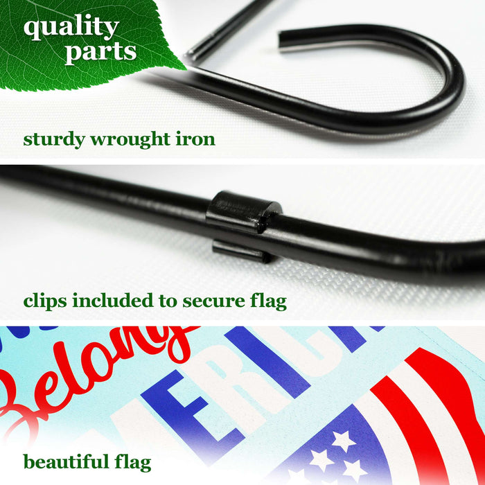 G128 Combo Pack: Garden Flag Stand 36x16IN & Garden Flag Heart America Belongs Printed 12x18IN Double Sided