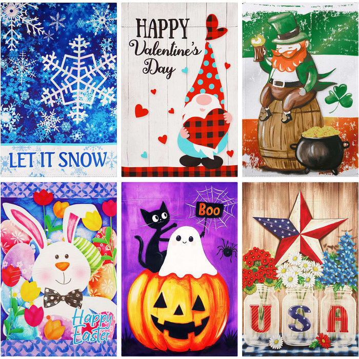 G128 set of 6 leprechaun and halloween cat garden flags, 12x18 inch, photo 8